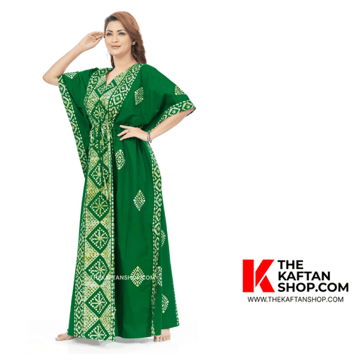 Green Diamond Design, Hand Dyed Batik, 100% Cotton Kaftan - K083