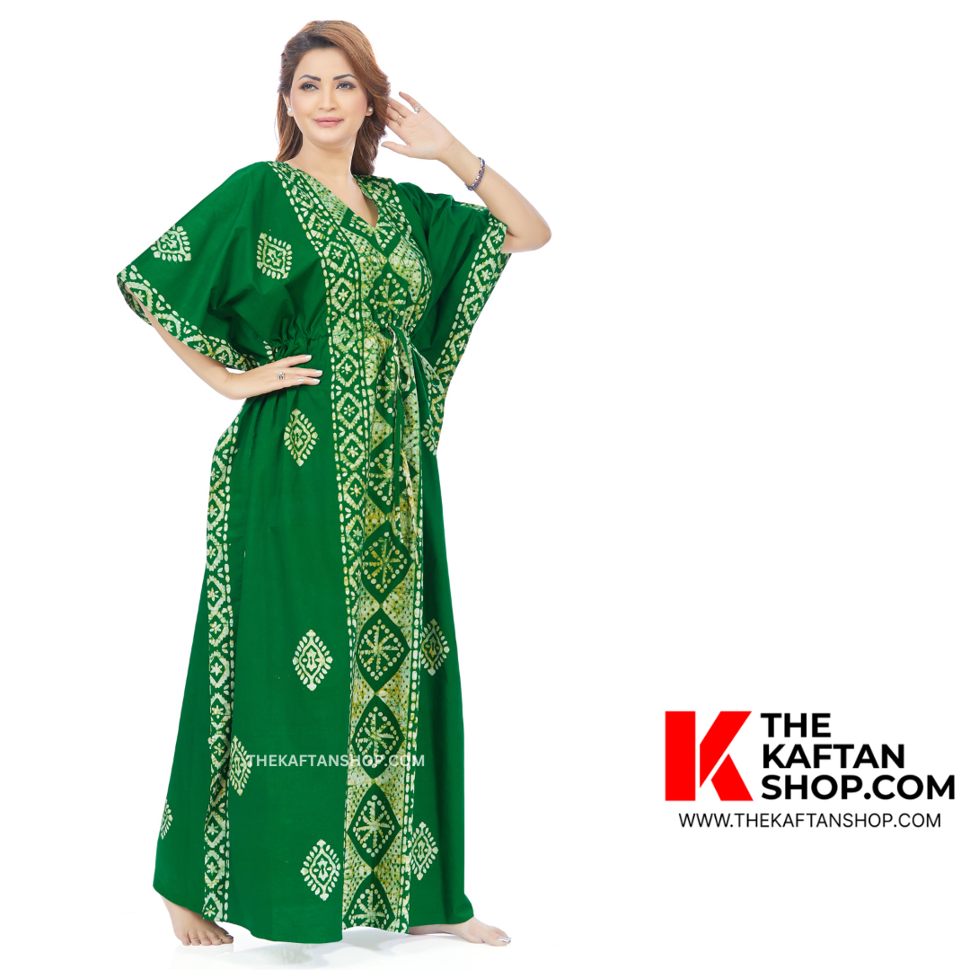 Green Diamond Design Hand Dyed Batik 100% Cotton Kaftan | The Kaftan Shop