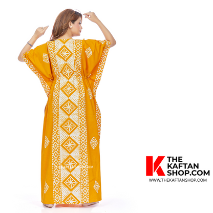 Yellow Diamond Design Hand Dyed Batik Cotton Kaftan - thekaftanshop.com