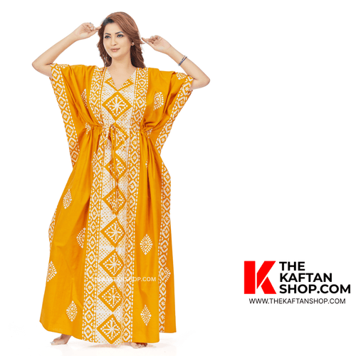 Yellow Diamond Design, Hand Dyed Batik, 100% Cotton Kaftan - K084