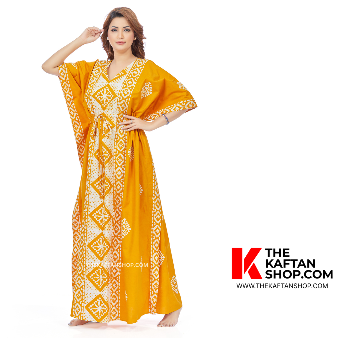 Yellow Diamond Design Hand Dyed Batik 100% Cotton Kaftan | The Kaftan Shop