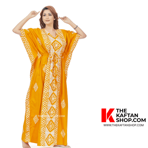 Yellow Diamond Design, Hand Dyed Batik, 100% Cotton Kaftan - K084