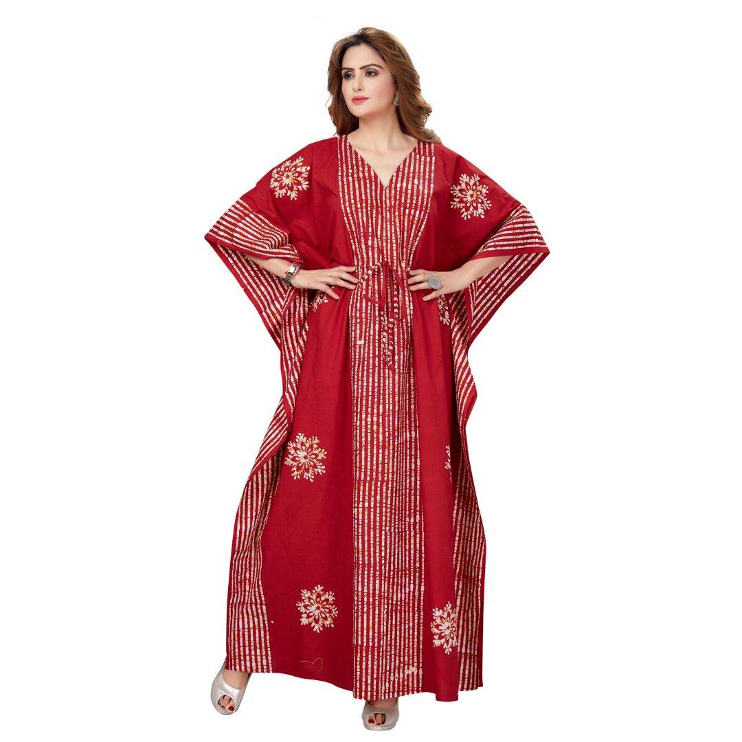 K010 - Stripe Red, Hand Dyed Batik, 100% Cotton Kaftan - thekaftanshop.com