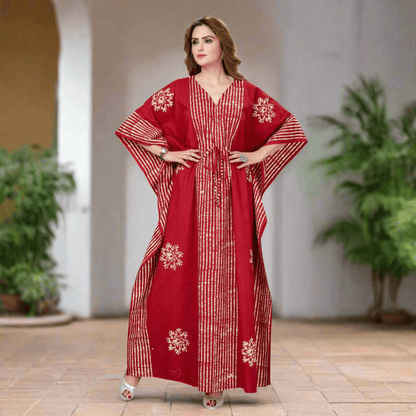 K010 - Stripe Red, Hand Dyed Batik, 100% Cotton Kaftan - thekaftanshop.com