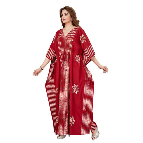 Stripe Red, Hand Dyed Batik, 100% Cotton Kaftan - K010