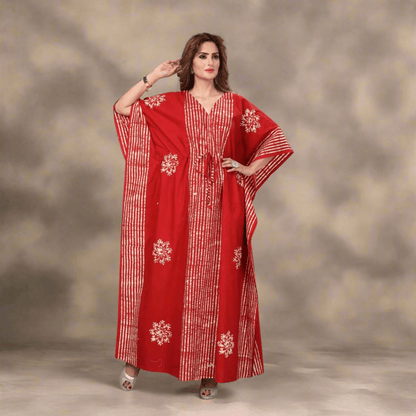 K010 - Stripe Red, Hand Dyed Batik, 100% Cotton Kaftan - thekaftanshop.com