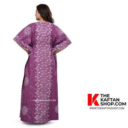 Wine Bandhani Hand Dyed Batik 100% Cotton Kaftan - The Kaftan Shop