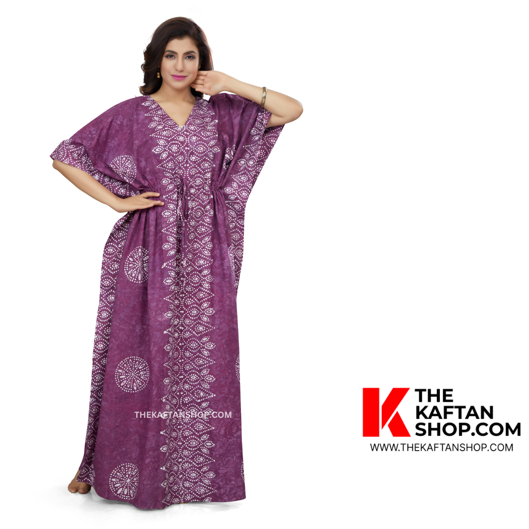 Wine Bandhani Hand Dyed Batik 100% Cotton Kaftan - The Kaftan Shop