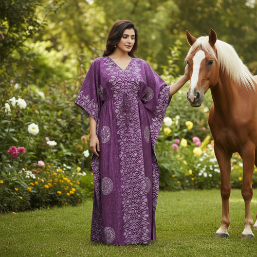 Wine Bandhani, Hand Dyed Batik, 100% Cotton Kaftan - K110