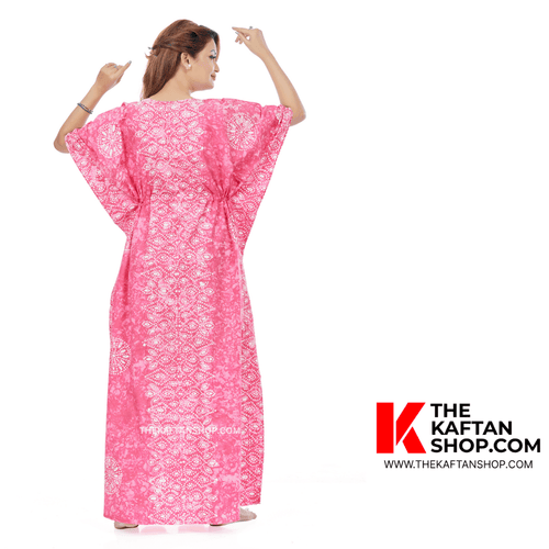Pink Bandhani, Hand Dyed Batik, 100% Cotton Kaftan - K111