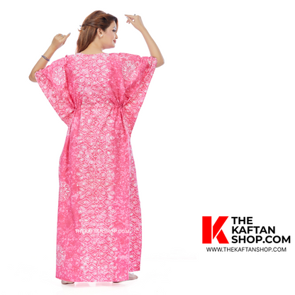 Pink Bandhani Hand Dyed Batik 100% Cotton Kaftan | The Kaftan Shop