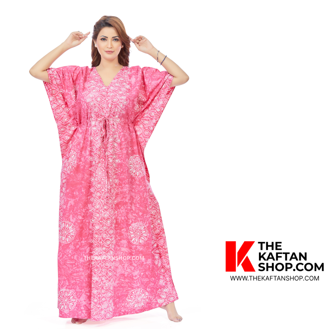 Pink Bandhani Hand Dyed Batik 100% Cotton Kaftan | The Kaftan Shop