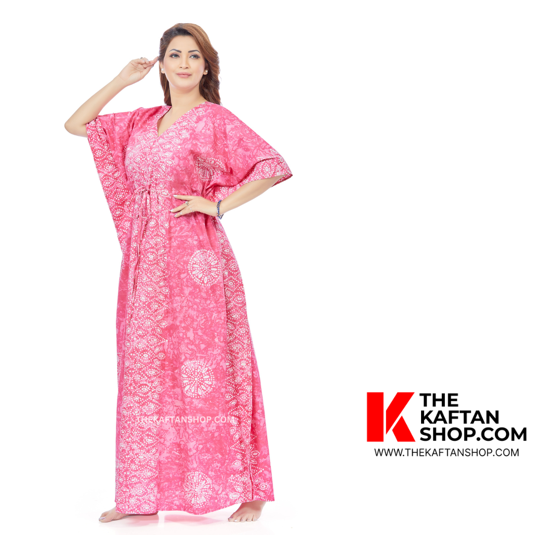 Pink Bandhani Hand Dyed Batik 100% Cotton Kaftan | The Kaftan Shop