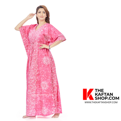 Pink Bandhani Hand Dyed Batik 100% Cotton Kaftan | The Kaftan Shop