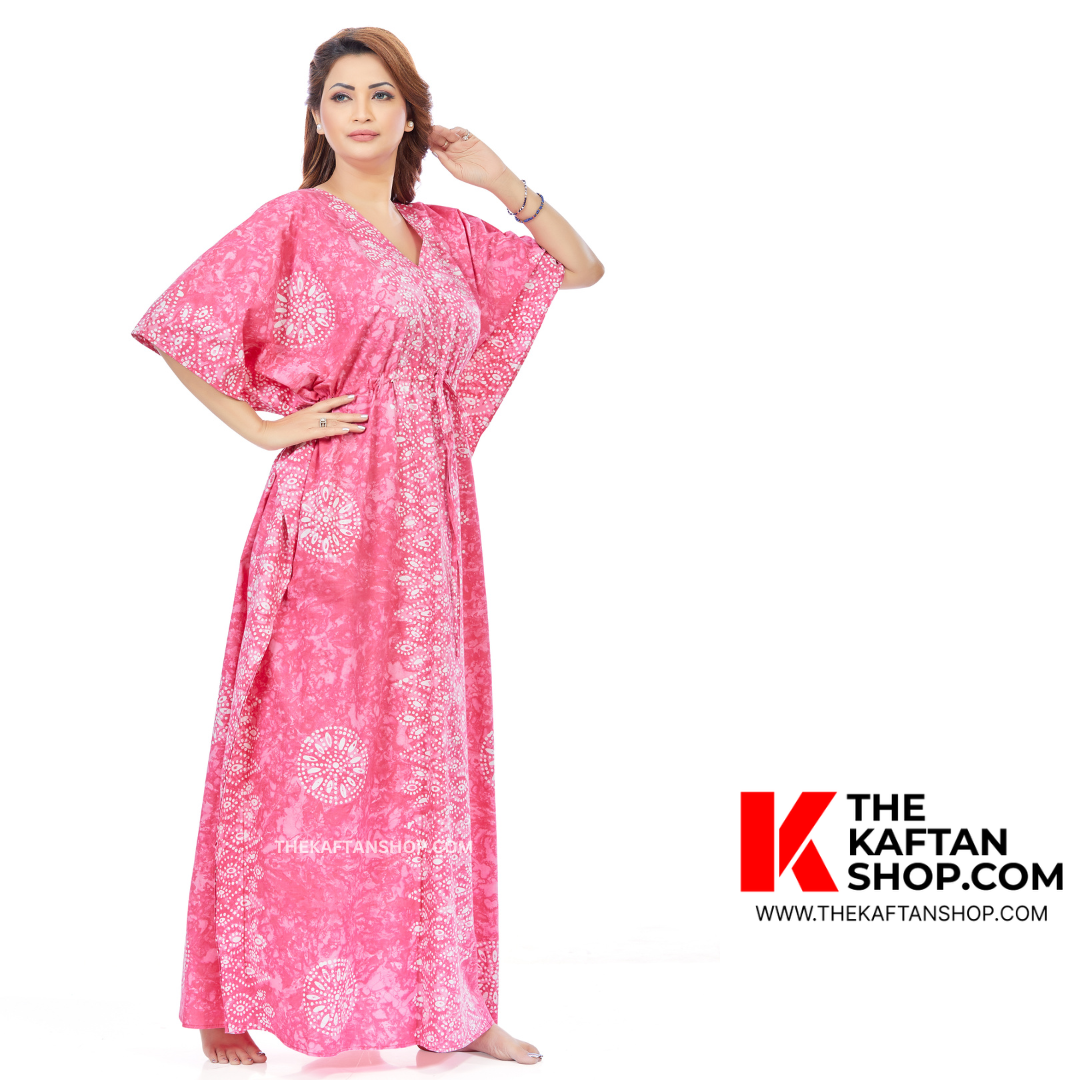 Pink Bandhani Hand Dyed Batik Kaftan | 100% Cotton | The Kaftan Shop