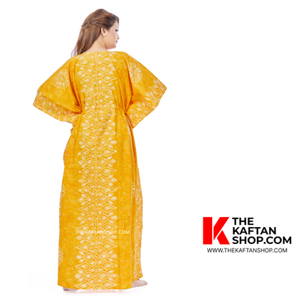 Yellow Bandhani Hand Dyed Batik 100% Cotton Kaftan | The Kaftan Shop