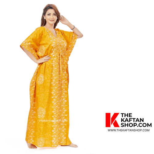 Yellow Bandhani, Hand Dyed Batik, 100% Cotton Kaftan - K112