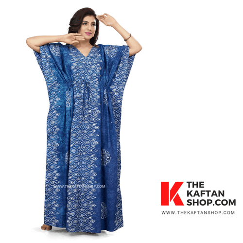 Blue Bandhani, Hand Dyed Batik, 100% Cotton Kaftan - K113