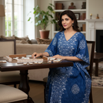 Blue Bandhani, Hand Dyed Batik, 100% Cotton Kaftan - K113 - image 2