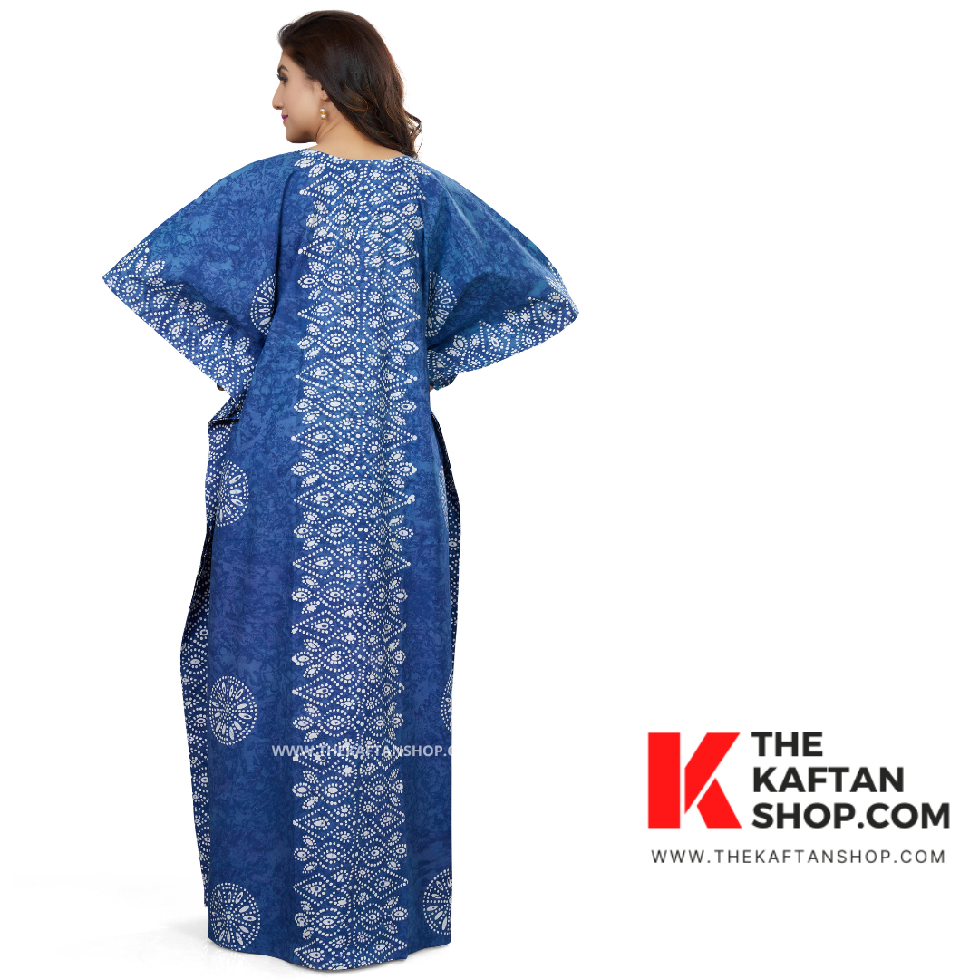 Blue Bandhani Hand Dyed Batik Cotton Kaftan - The Kaftan Shop