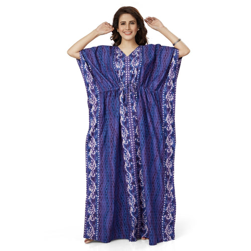 Blue Leaf Design, Hand Dyed Batik, 100% Cotton Kaftan - K142