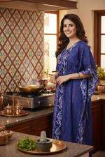 Blue Leaf Design, Hand Dyed Batik, 100% Cotton Kaftan - K142 - image 2