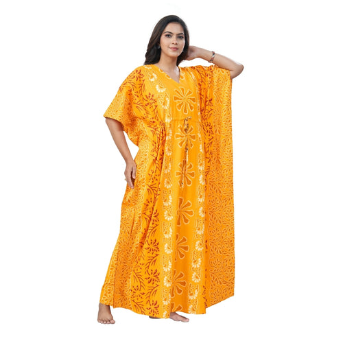 Yellow Palm, Hand Dyed Batik, 100% Cotton Kaftan - K184