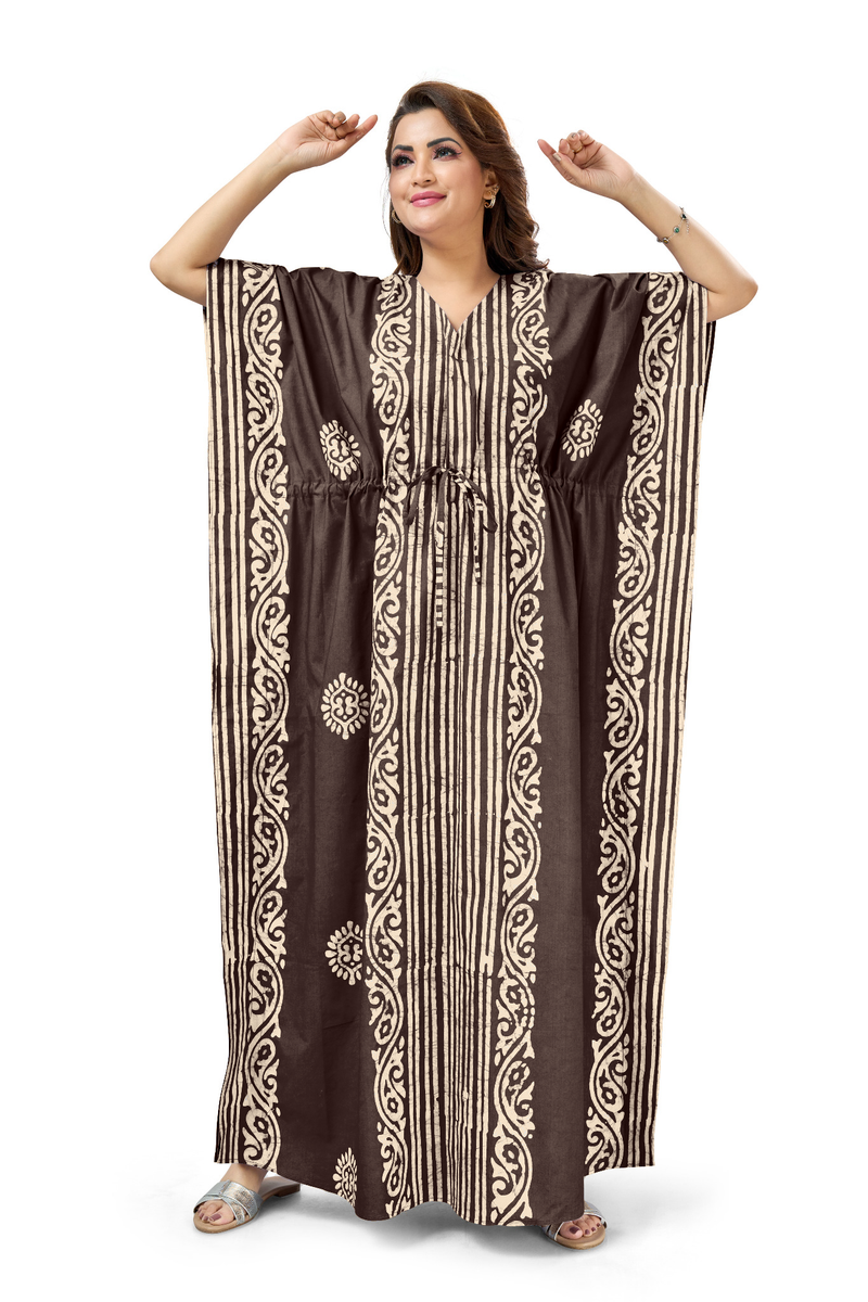 Brown Lines Design Batik, Hand Dyed Batik, 100% Cotton Kaftan - K223