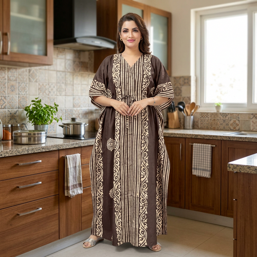 Brown Lines Design Batik, Hand Dyed Batik, 100% Cotton Kaftan - K223