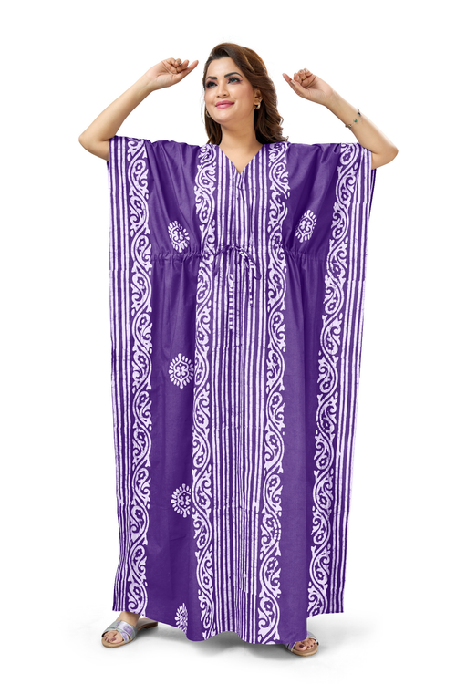 Purple Lines Design Batik, Hand Dyed Batik, 100% Cotton Kaftan - K226