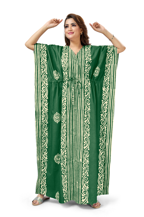 Green Lines Design Batik, Hand Dyed Batik, 100% Cotton Kaftan - K227