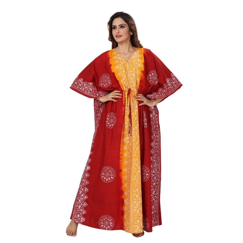 Red & Yellow Shaded, Hand Dyed Batik, 100% Cotton Kaftan - K046 - image 8
