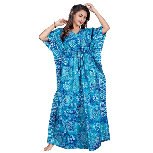 Blue Block Design, Hand Dyed Batik Tie-up, 100% Cotton Kaftan - K062