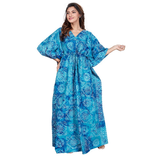 Blue Block Design, Hand Dyed Batik Tie-up, 100% Cotton Kaftan - K062