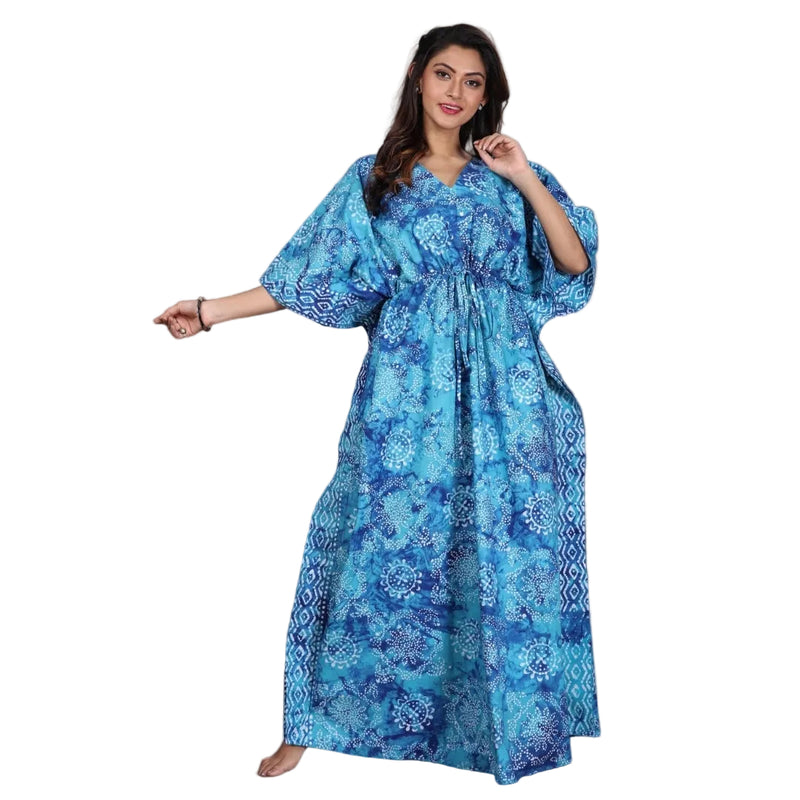 Blue Block Design, Hand Dyed Batik Tie-up, 100% Cotton Kaftan - K062 - image 5