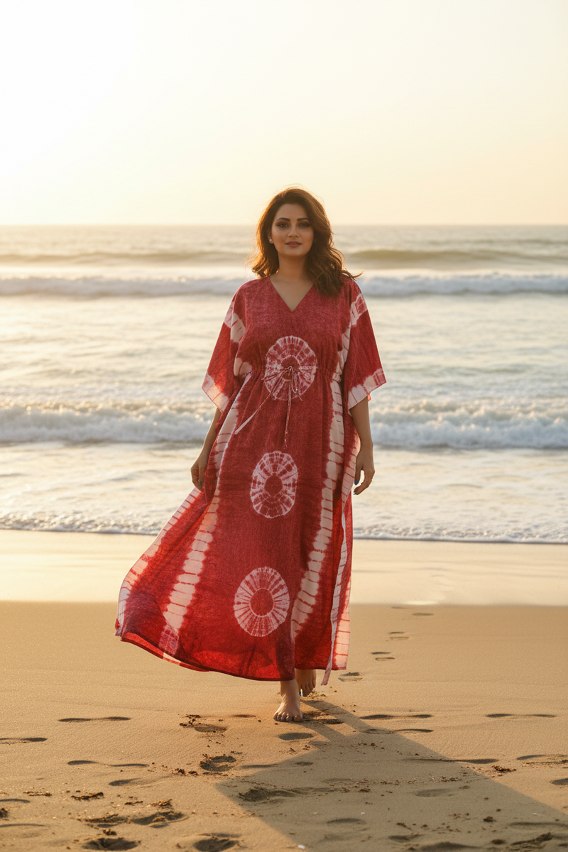 Pink Round Tie-Dye, Hand Dyed Batik, 100% Cotton Kaftan - K090 - image 2