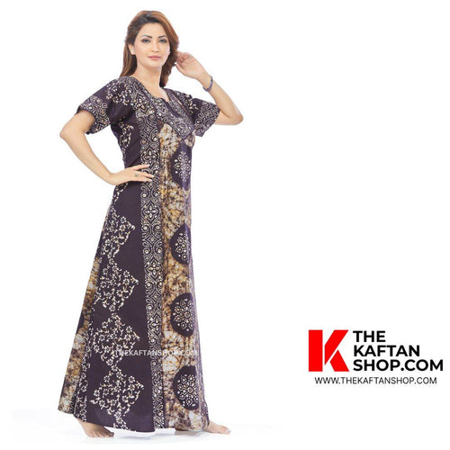 Brown Circles, Hand Dyed Batik, 100% Cotton Night Gown - NG026