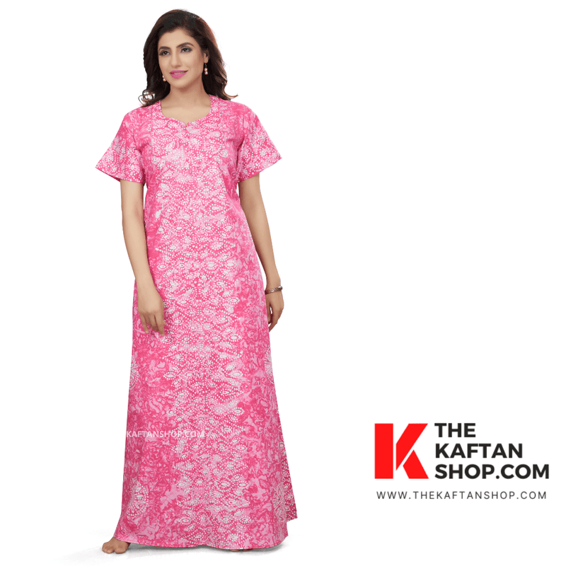 Pink Bandhani, Hand Dyed Batik, 100% Cotton Night Gown - NG111 image 2