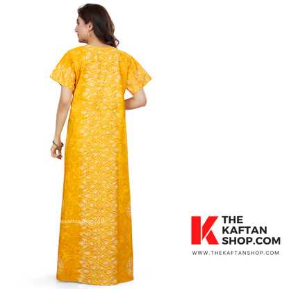 Pure cotton Yellow bandhani Print nighty for women