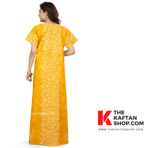 Yellow Bandhani, Hand Dyed Batik, 100% Cotton Night Gown - NG112
