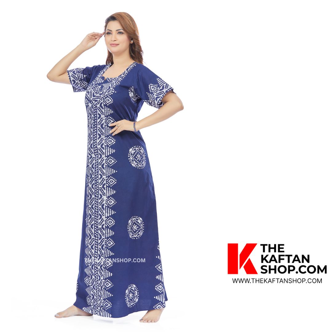 Blue Triangle Border Design Batik Kaftan - NG120 | The Kaftan Shop