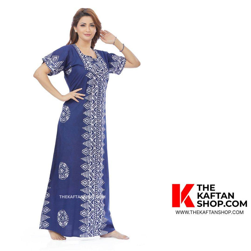Blue Triangle Border Design, Hand Dyed Batik, 100% Cotton Night Gown - NG120 image 3