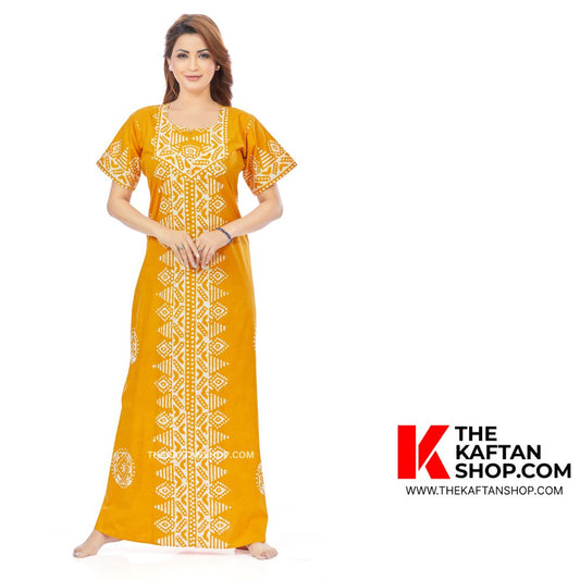 Yellow Triangle Border Batik Cotton Kaftan - The Kaftan Shop