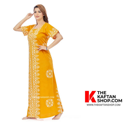 Yellow Triangle Border Batik Cotton Kaftan - The Kaftan Shop