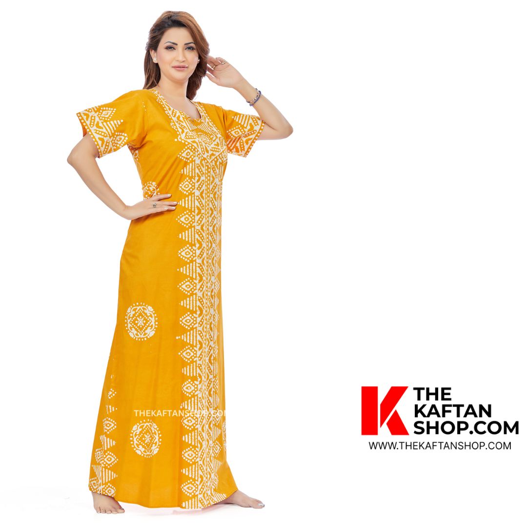 Yellow Triangle Border Batik Cotton Kaftan - The Kaftan Shop