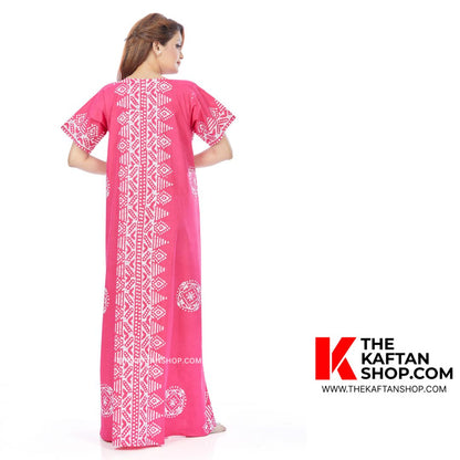 Pink Triangle Border Design, Hand Dyed Batik, 100% Cotton Nightgown | The Kaftan Shop