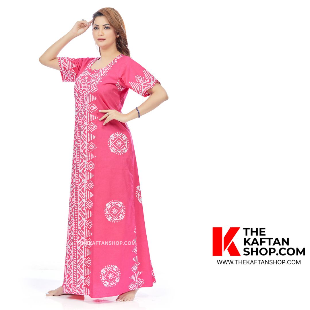 Pink Triangle Border Design Batik Kaftan | 100% Cotton | The Kaftan Shop