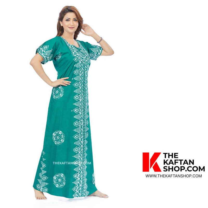Green Triangle Border Design, Hand Dyed Batik, 100% Cotton Night Gown - NG124 image 3
