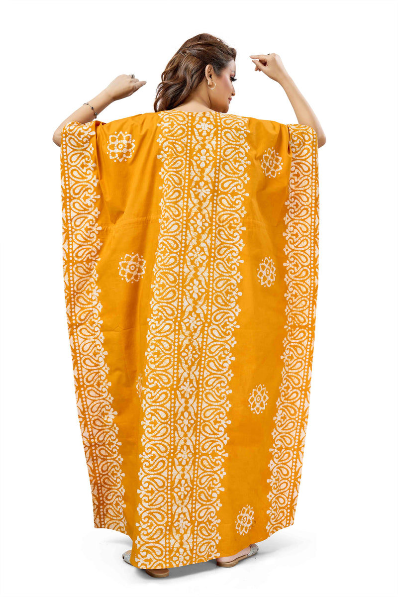 Yellow Paisley Design Batik, Hand Dyed Batik, 100% Cotton Kaftan - K215 - image 5