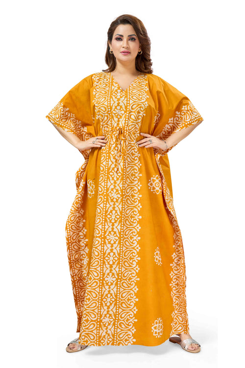 Yellow Paisley Design Batik, Hand Dyed Batik, 100% Cotton Kaftan - K215